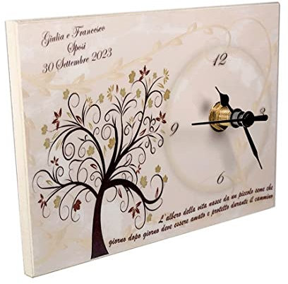 Bomboniera orologio modello Albero della vita per matrimonio, battesimo, cresima, comunione. Personalizzato, misura cm. 10x14 e movimento silenzioso al quarzo.