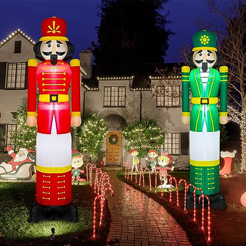 Lenwen 2 cascanueces inflables de Navidad de 8 pies, decoración de soldado cascanueces grande, decoración LED inflable para patio, exteriores, letrero gigante de cascanueces para césped, jardín,