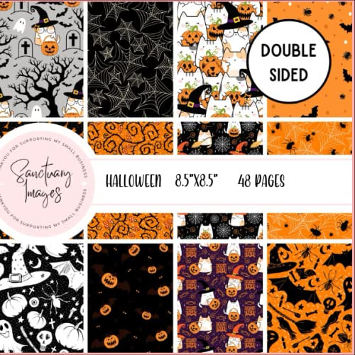 Halloween Scrapbooking Paper Pack: Decorative Craft Paper Pad Supplies, Junk Journaling, Scrapbooking, & Crafting Projects - Double Sided 8 x 8