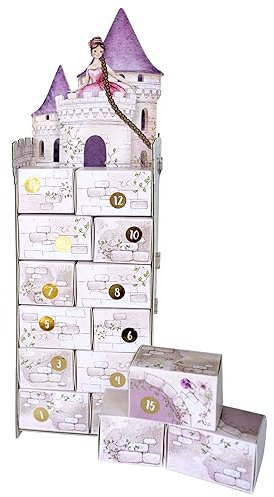 Papierdrachen Adventskalender 2023 zum Befüllen - Weihnachtskalender mit Boxen - Rapunzel - Turm zum Zusammenbauen - wiederverwendbarer Schachtelkalender - Set 2