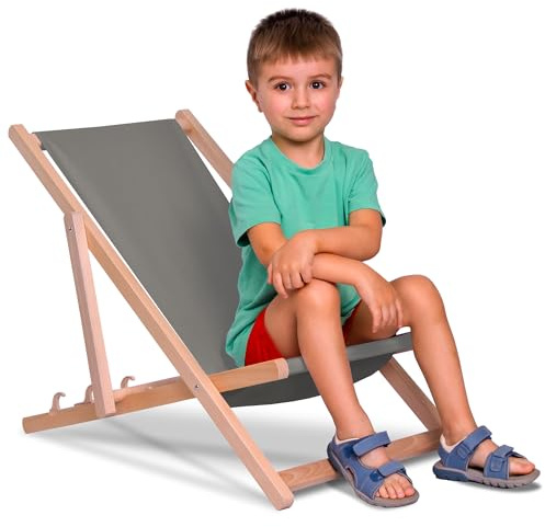 DreamRoots Kinder Liegestuhl Holz klappbar Outdoor, Grey