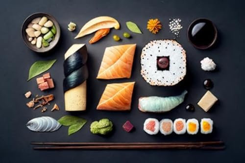adrium Acryl-Bild 110 x 70 cm: Perfektes Sushi-Knolling, perfektes Layout von Sushi und Essen. (200552459)