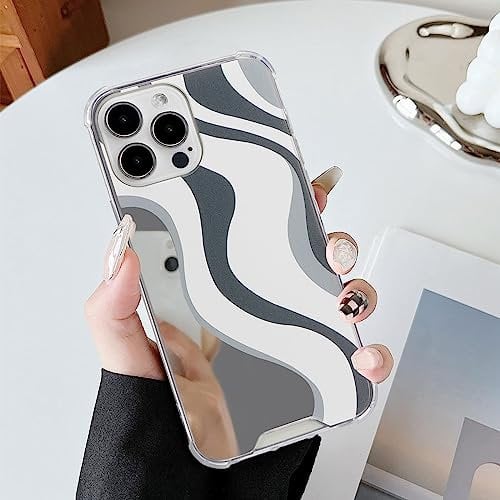 UEEBAI Mirror Case for iPhone 14 Pro Max 6.7 inch, Cute Pretty Pattern Shockproof Cover Air-Guard Corners Protection Makeup Phone Case Non-Yellowing Soft Slim Fit Cover for Women Girls - Black