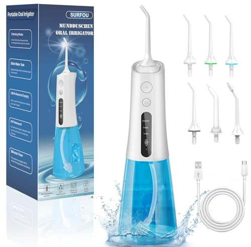 SURFOU Munddusche Kabellos Water Flosser for Teeth, Elektrische Zahndusche Wasser Zahnreiniger, Oral Irrigator Wasserflosser für Zähne, Zahnzwischenraumreiniger Zahnseide Elektrisch