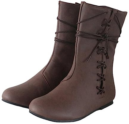 ORANDESIGNE Retro-Stiefel Für Männer Und Frauen, Renaissance-Steampunk-Schuhe Aus PU-Leder, Verstellbare Piraten-Kurzstiefel Mit Flachem Boden, Kurze Kanisterstiefel, Wikingerstiefel B Braun 45 EU