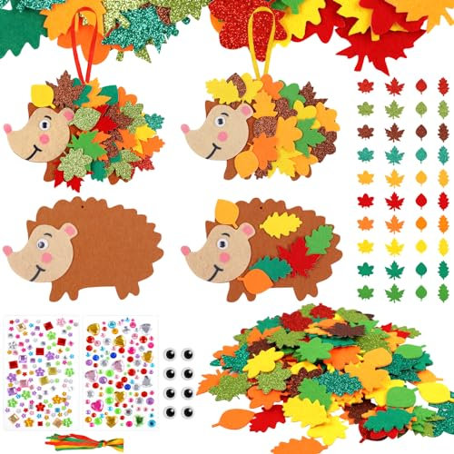 Igel Bastelset Kinder, Basteln Herbst, 8 Sets Kreativsets zum Basteln, Bastelhandwerk mit Glitzersteine Selbstklebend für Jungen Mädchen Kindergeburtstag Kunsthandwerk