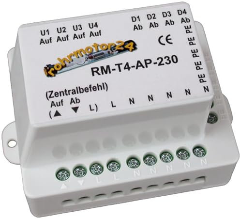 Rollladen Relais/Trennrelais für bis zu 4 Antrieben ohne Einzelbedienung AP RM-T4-AP-230 - rohrmotor24 - Automatik - Steuerrelais - Weiß - 2NO 2NC