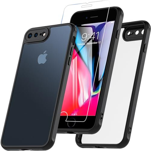 BESINPO Coque pour iPhone 8 Plus, Coque iPhone 7 Plus 5.5, avec Verre Trempé Protection D'écran, 360 Antichoc Protection Militaire Résistante intégrale Etui Housse Case -Noir