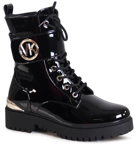 topschuhe24 2881 Damen Lack Stiefeletten Plateau Worker Biker Boots, Farbe:Schwarz, Größe:37 EU