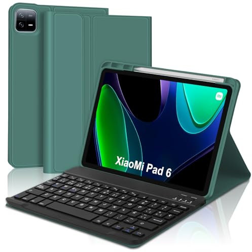 IVEOPPE Teclado Funda Xiaomi Pad 6, Xiaomi Pad 6 Pro Teclado, Teclado Español Ñ Bluetooth Inalámbrico Desmontable para Xiaomi Mi Pad 6/Xiao Mi Pad 6 Pro 11 Pulgada 2023, Verde Oscuro