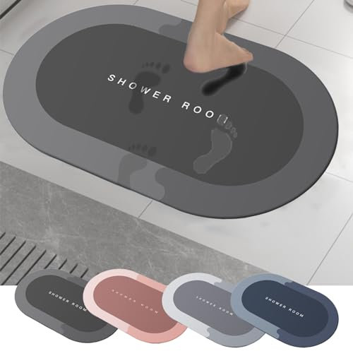 squarex Rubber Non-Slip Quick Dry Rugs Under Door Super Absorbent Thin Fashion Washable Oval Floor Bath Mat Easy Care Shower Rug for Outside Bathtub Shower Room - 16x24