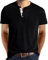 Mens Henley T-Shirts Short Sleeve Tops Casual Tees Cotton Shirt Crew Neck Top Basic T-Shirt Knitted Buttons Black M