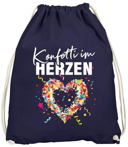 MoonWorks® Turnbeutel Fasching Karneval Konfetti im Herzen Spruch lustig Faschingsartikel Tasche Gymbag Variante 2 Navy Unisize