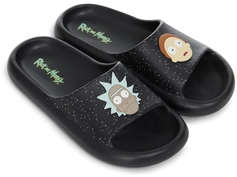 Rick and Morty Herren Comfort Slides – Offiziell lizenzierte Kissen-Slides – Rick Sanchez und Morty Smith, Schwarz, 44/45.5 EU
