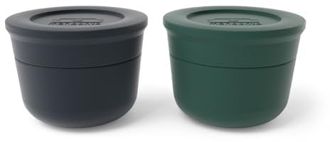 monbento - MB Temple S Saucenbehälter zum Mitnehmen, Onyx/Dunkelgrün, 2 kleine, luftdichte Kunststoff-Saucenbehälter – 2 x 10 ml – kompatibel mit Lunch Box Grün & Schwarz, 20010078