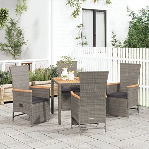 Keyroto 5-TLG.Garten Essgruppe Sitzgruppe Garten Gartenmöbel Essgruppe Rattan Gartenmöbel Set mit Kissen Poly Rattan Schwarz
