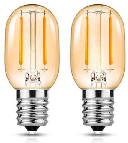 EvaStary E14 LED Light Bulb, 1W Vintage Amber Glass LED Filament Bulb, 2200K Warm White, E14 SES Small Screw Night Light Bulb, 10W Equivalent T22 Tubular Fridge Bulbs, 2 Pack