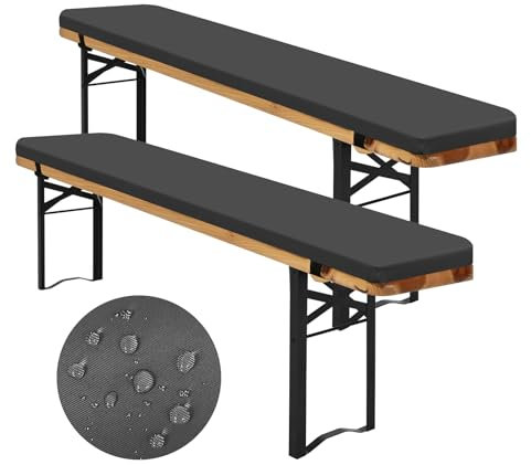 2er-Pack bierzeltgarnitur auflage, Bierbankauflage gepolstert für Bierzeltgarnitur 220x25x2cm bierbank auflagen, XL Waschbare auflagen bierzeltgarnitur für Partyzeltgarnitur(Grau, wasserdicht)