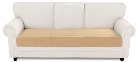 Easy-Going Stretch Sofa Couch Überzug 3 Sitzer, 1 Stück Universeller Rutschfester Sofa Sitzkissenbezug, Waschbarer Jacquard Sofaschutz Hund Katze Kind, Kuscheliger Küchensofa Cover, Beige