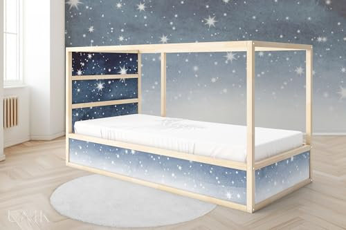 Unik Nordic Aufkleber für IKEA KURA Hochbett, Aquarell Sterne 2-Sticker-Set Oben, Bettaufkleber, Sticker für Kinderbett, Möbelfolie fürs Kinderzimmer, Bettfolie für Kinder, Set 2 Teilig