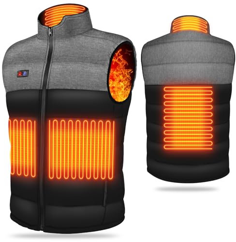 Tonfarb Gilet Chauffant Homme, Veste Chauffante avec 4 Zones de Chauffage et 3 Modes de Chauffe, Lavable Chauds Gilet Thermique Homme pour Activités de Plein Air, Pêche, Ski (Batterie Non Incluse)