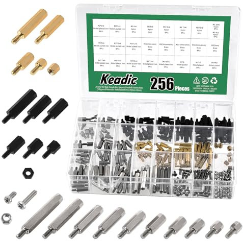Keadic Lot de 256 entretoises hexagonales M3 mâle/femelle - En laiton et nylon galvanisé - Pour carte mère, ordinateur et circuit imprimé