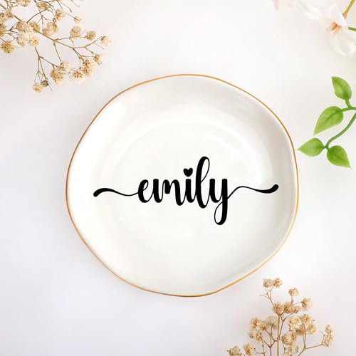 JoycuFF Emily Schmucktablett aus Keramik, personalisierbar, für Muttertag, Weihnachten, Jahrestag, Verlobung, Geburtstag, Geschenke für Frauen, Paare, Schmuckschale für Ringe, Ohrringe, Halsketten,