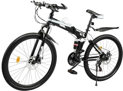MINRS 26 Zoll Mountainbike, 21 Gänge Faltrad, mit Schutzblech, Getränkehalter, Warnlicht Scheibenbremse-Fahrräder Fahrrad Höhenverstellbar für Jungen, Mädchen, Damen & Herren Schwarz und Silber