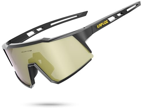 KAPVOE Polarisiert Fahrradbrille Uv400 Schutz TR90 Rahmen Sportsonnenbrille Sportbrille für Herren Damen Sport Radfahren MTB Radbrille Fahren Baseball Radsport Laufen Gold Schwarz 21