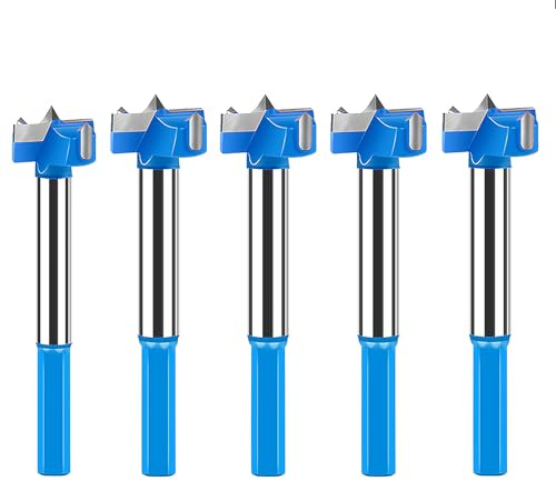 SOCOJE 5PCS Forstner Drill Bit Set, Hex Shank Hinge Boring Drill Bit Set Tungsten Carbide Wood Router Bit Non-stick Coating(16/18/19/20/22mm)