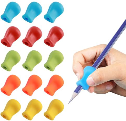 FIHODONE 15 PCS Pencil Grips,Pen Grips for Children Handwriting,Pencil Grip Suitable for Right And Left Handed Pencils,Writing Training Grip Soft Corrector Writing Tool for Students 5 Colours