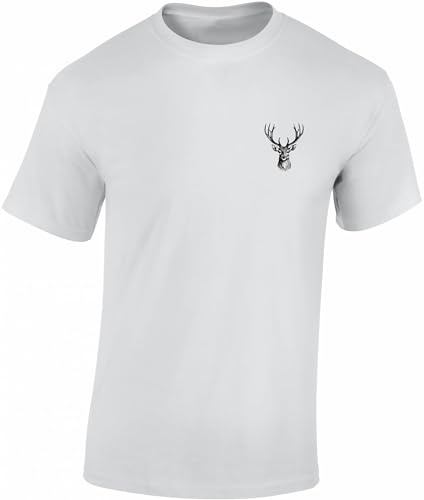 Baddery Jäger T-Shirt Herren - „Hirschkopf“ (Weiß XXL)