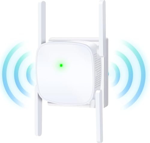 WLAN Verstärker 1200Mbit/s Dualband Repeater, 5GHz & 2.4GHz mit WPS, Internet Verstärker Kompatibel Allen Geräten, Range Extender mit LAN/WAN Port