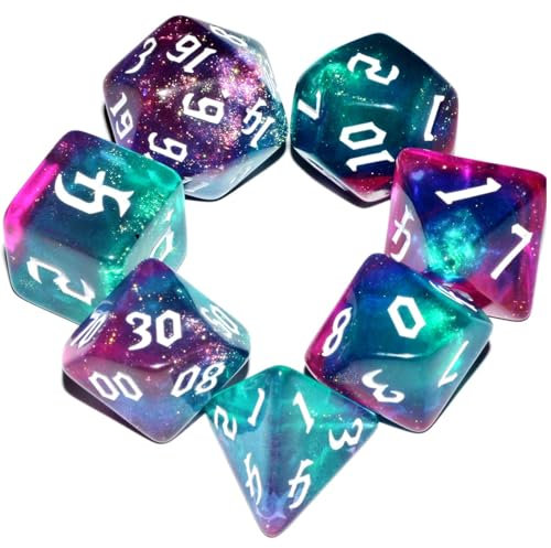 Dzxin DND Würfel Set, 7er-Satz Polyedrische Würfel für Dungeons and Dragons Pathfinder DND RPG MTG(Blau+lila)