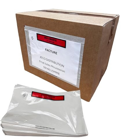JECO - Lot de 1000 Pochettes A5 porte-document adhésives documents ci-inclus, pochettes d’expéditions autocollantes 225 x 165 mm pour colis
