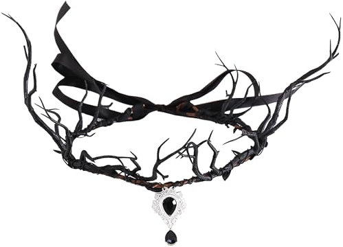 ZAHD Haarreif aus Geweih Waldelfe Schwarze Elfenhexenkrone Schwarze Fee Blumen Stirnband Kronen Stirnband Feen Blumenkrone Elfen tiara kopfschmuck aus geweihhorn für Halloween Cosplay (Schwarz)