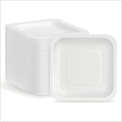 Maxi Products - 500 Platos de Cartón Desechable - 20 x 20 cm - Plato Vajilla - Plato Cuadrado Cartón Desechable - Platos para Catering, Eventos y Celebraciones - APTO ALIMENTARIO