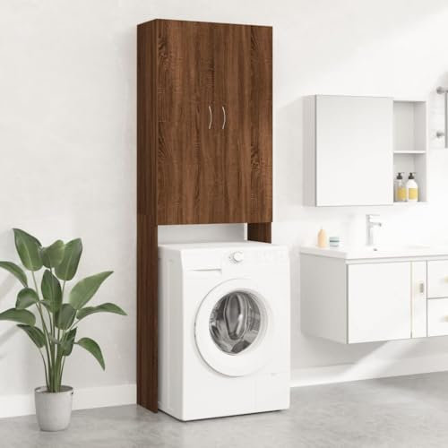 Unity Mobile per Lavatrice Asciugatrice Armadio Mobiletto Bagno Salvaspazio Rovere Marrone 64x25,5x190 cm
