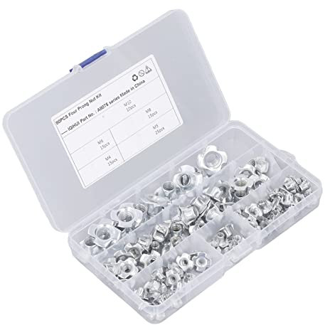 Tyenaza 80 Pcs T Nut Set 5 Specifications Carbon Steel White Zinc Plating High Hardness 4 Pronged Tee Nuts