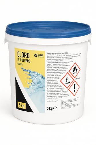 C CLORO PISCINA IN POLVERE – Cloro Granulare a Rapida Dissoluzione – Cloro Shock Stabilizzato per Piscine – Formati 1kg, 5kg, 25kg (5 Kg)