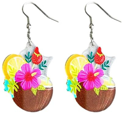 Hawaii Ohrringe Damen, Ohrringe Aus Kokosnuss, Böhmische Bunte Süße Kokosnuss Ohrringes für Damen, Sommer, Strand, Party, Urlaub, Ohrringes, Geburtstagsschmuck, Geschenk（A）