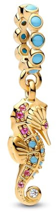Pandora Moments Seepferdchen Charm-Anhänger aus 14 Karat Vergoldetem Sterling Silber mit Zirkonia, Kompatibel Me und Moments Anhänger, 763895C01