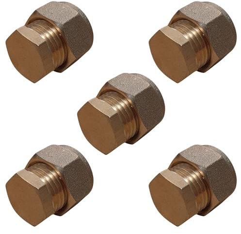 Tope de compresión de latón de 10 mm, paquete de 5, tapa en blanco para tubo de cobre, fácil ajuste, no requiere soldadura