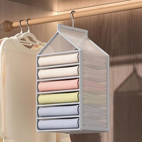 Fcmeavo PVC Hängeregal Kleiderschrank Wasserdicht Hängeorganizer Mehrschichtiges Gewebe Hängeaufbewahrung Faltbar mit Metallhaken Tasche für Kleidung Hosen Atmungsaktive Aufbewahrung Schrank Organizer