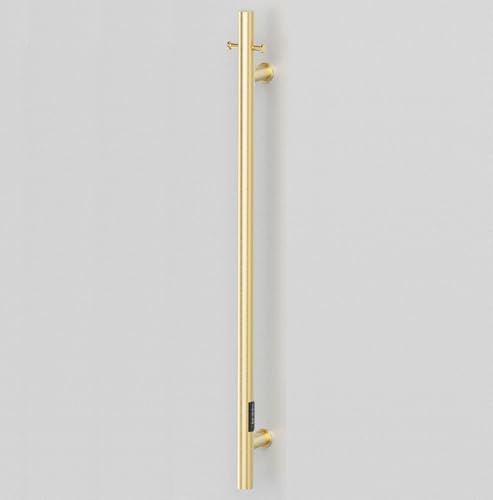 Manissa Electric Robe Towel Coat Warmer 1100mm H x 38mm Tube Brushed Brass | Stainless Steel, Vertical Bathroom Hanging Bar, Dryer, 2/4hr Timer, Wall Mounted, Slim Design