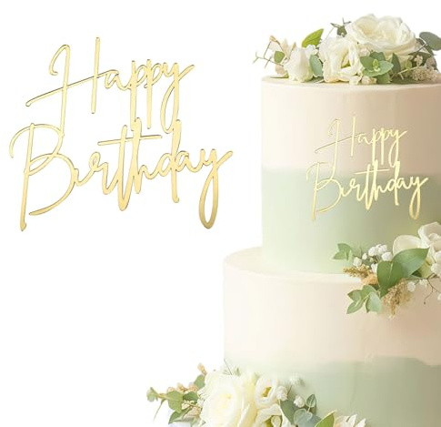 TESGADGETS Happy Birthday Tortendeko Gold Cake Topper Geburtstag Glitter Happy Birthday Kuchen Deko Funkelnde Geburtstag Torte Dekoration Spiegel Kuchenaufsatz Zubehör