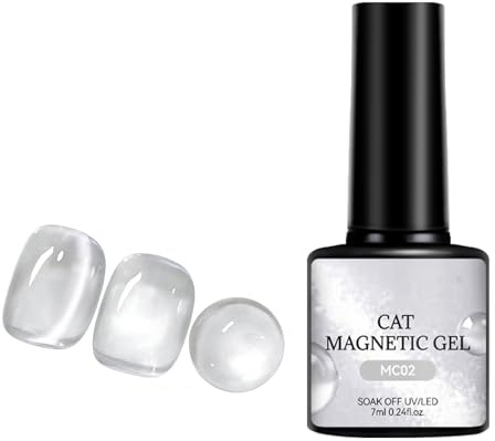 Jelly Glass Cat Eye Gel Polish, Clear White Magnetic Gel Polish, Holographic Glitter Shimmer Nail Polish, Silver White Nail Gel Varnish for LED UV Lamp, Long-Lasting, Home Manicures