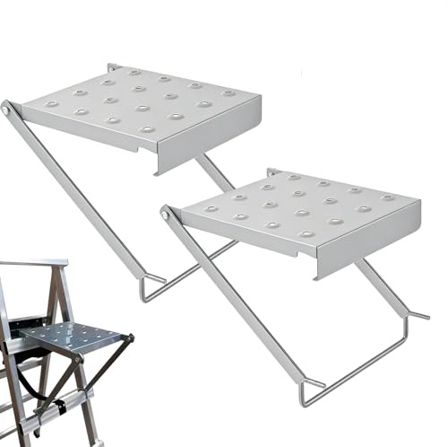 TOOSOAR 2 Stück Leiter-Arbeitsplattform,Zubehör für Arbeitsablage,Einhängetritt,Abstellpodest,Hält 150kg,für Maler und Werkzeuge,Silber