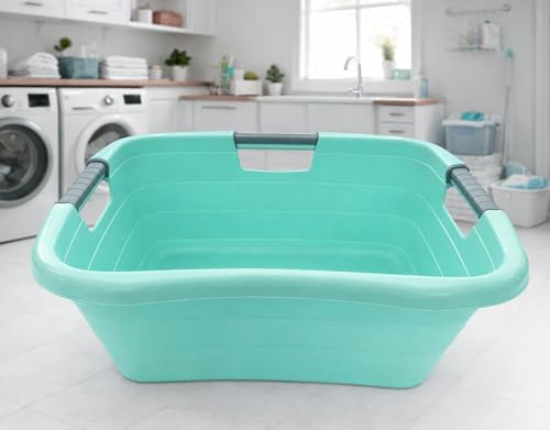 25 Liter Wäschewanne Wäschekorb ergonomisch Griffen Kunststoff Pastell Türkis