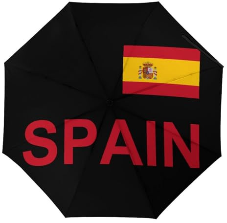 FJQWKLF Paraguas de viaje compacto con bandera de España, resistente al viento y con 3 paraguas plegables para la lluvia, para mujer y hombre.